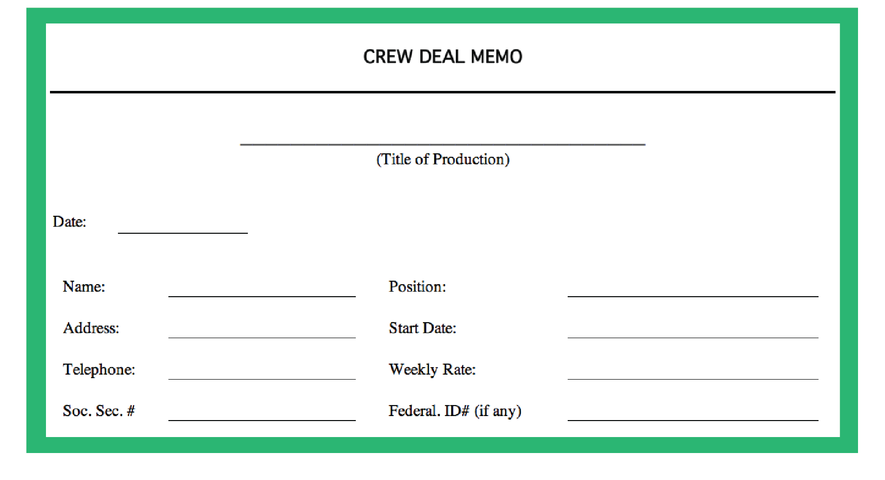 Crew Deal Memo Template Card Template