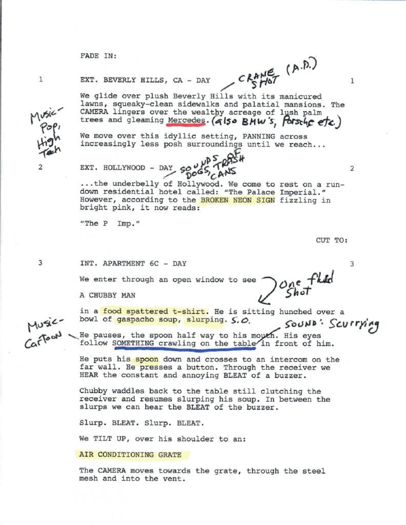 hand marked screenplay