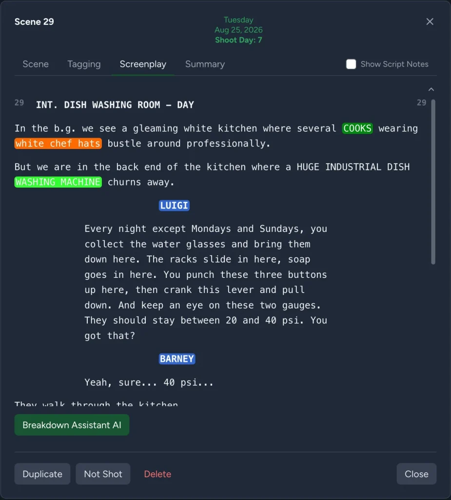 Tagging a Screenplay