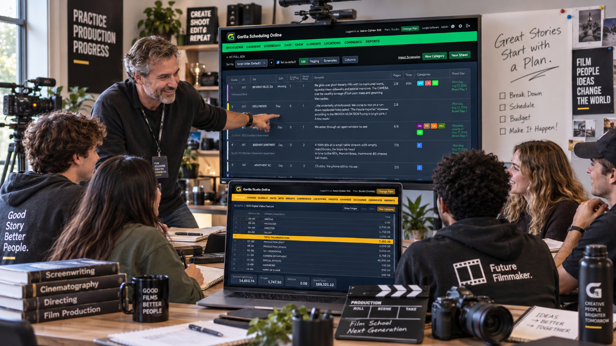 Film school classroom using Jungle Software online